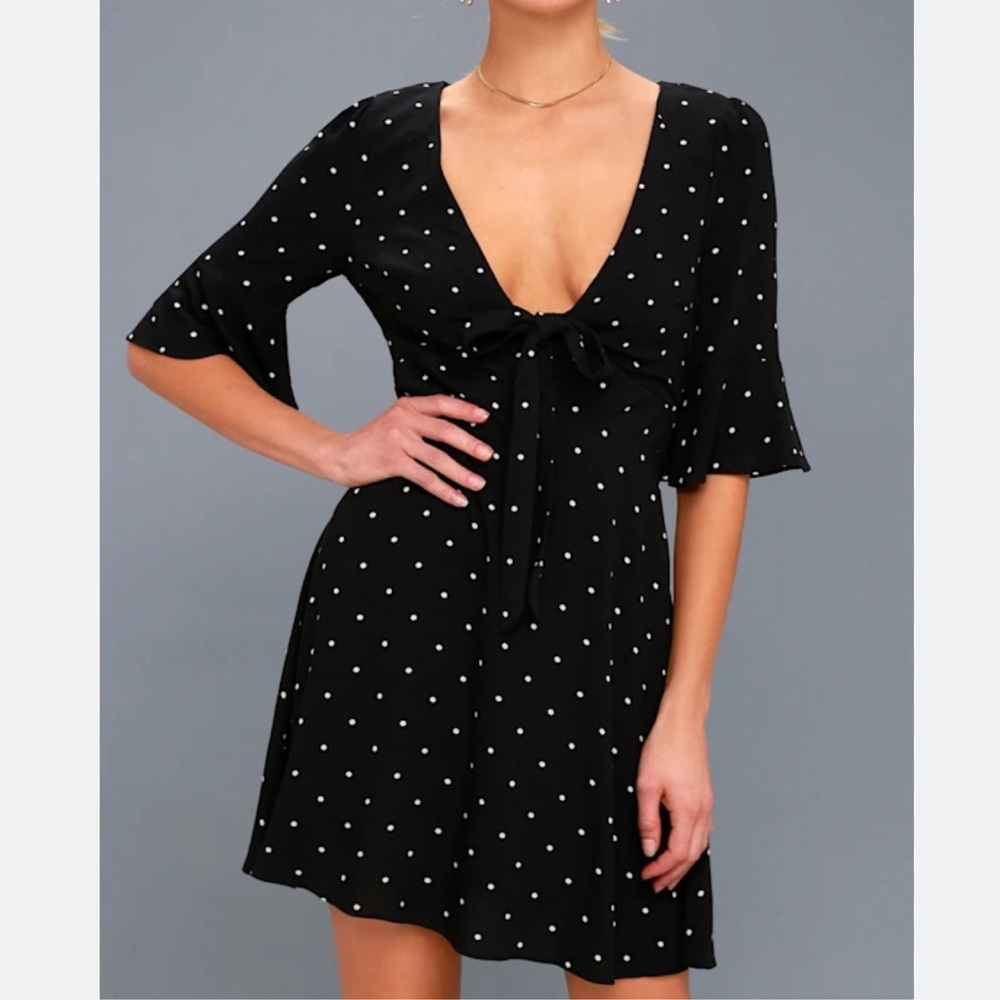 Free People Black Polka Dot Tie-Front Mini Dress